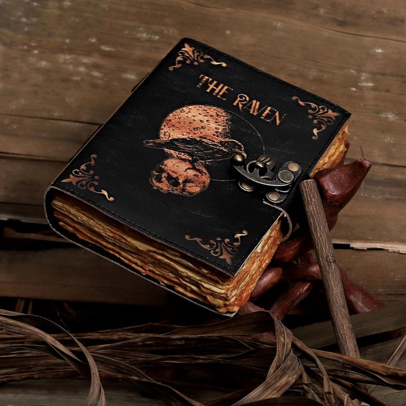 cuero Leather Gothic Journal Magical Raven Skull Spiral Notebook Mystery Crow Journal Grimoire Witchcraft Spellwork Journal Great for Halloween and Raven Lovers Aesthetic Leather Journal for Men and Women - Image 2
